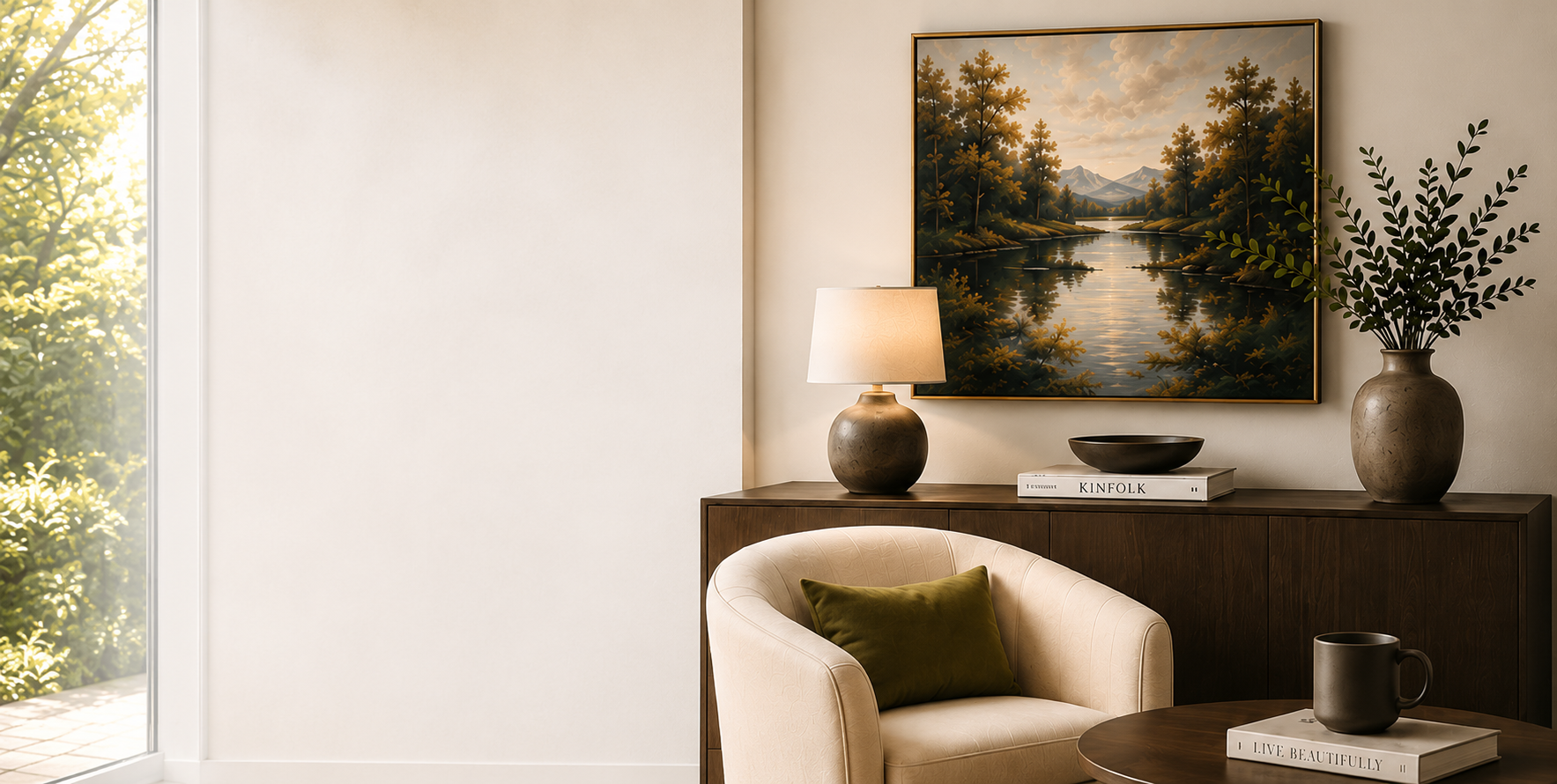 Original local artwork displayed in a styled living space